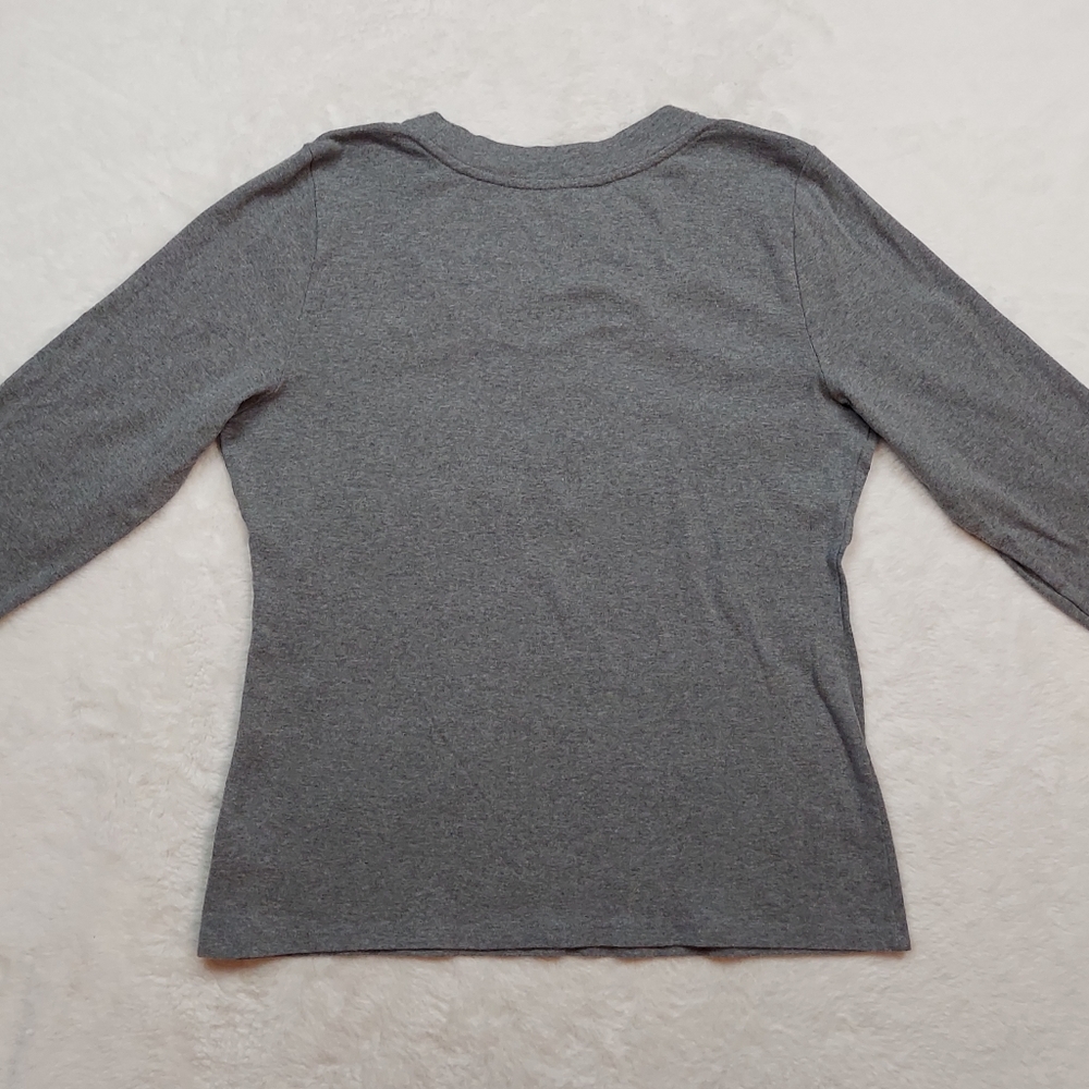 Style & Co. Gray Scoop Neck Rhinestone Neckline 3/4 Sleeve Cotton Top Size XL - Picture 7 of 9